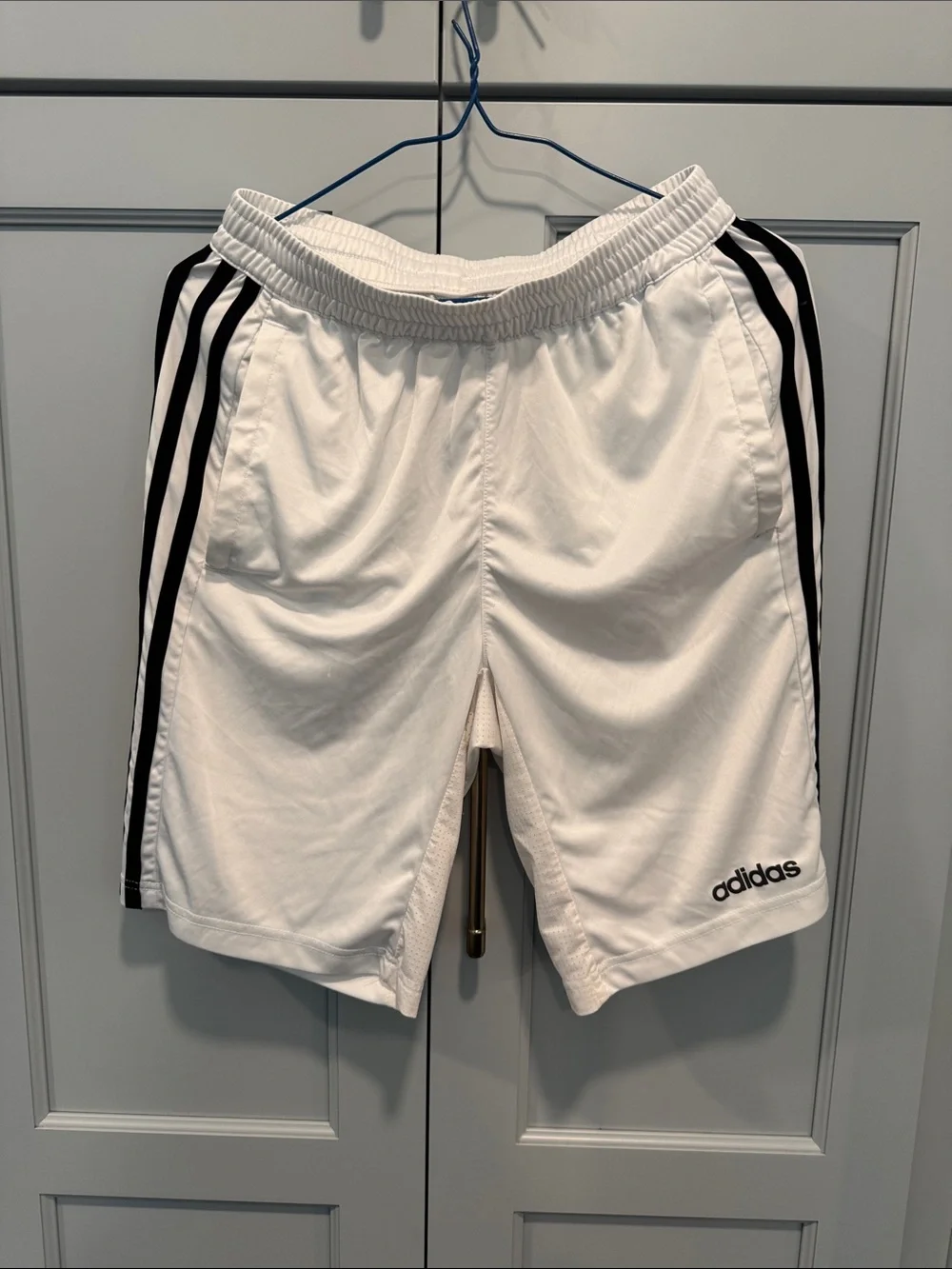 Adidas White Athletic Shorts with Black 3-Stripes Med